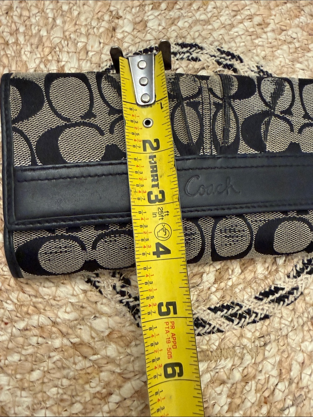 Coach Signature C Monogram Trifold Wallet Black Grey Jacquard Canvas Leather - Picture 6 of 11